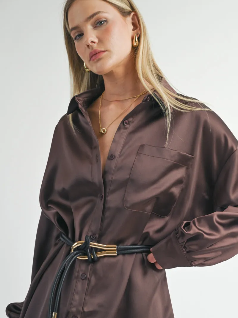 Flawless Oversized Shirt Dress - Chocolate Brown