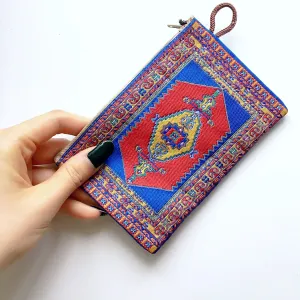 GOLD THREAD BLUE RED PATTERN EMBROIDERED SMALL BAG