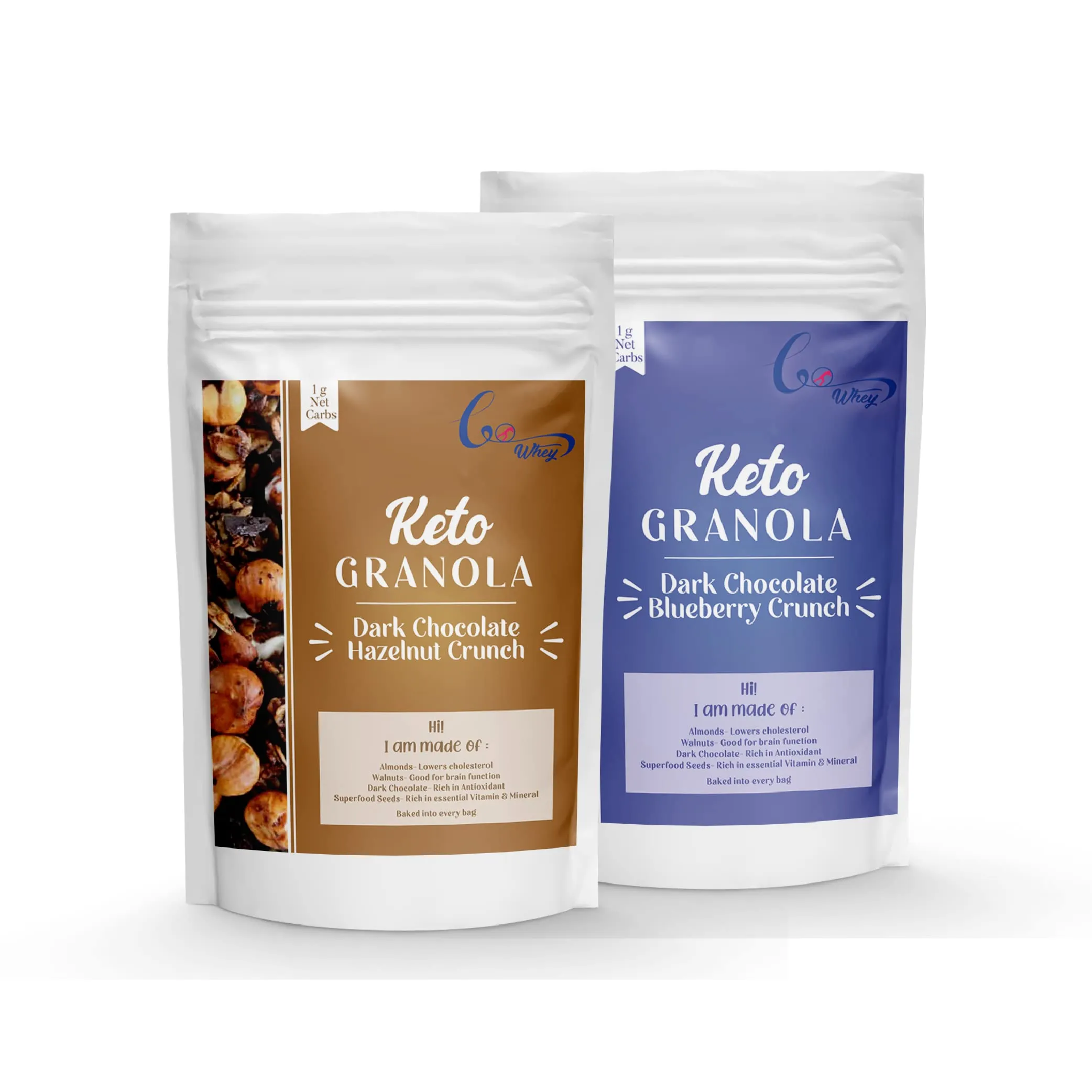 Gowhey Value pack Combo| Sugar free Keto Granola(1-Hazelnut Granola, 1-Blueberry Granola)