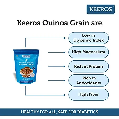 Keeros Quinoa Grain Roasted & Healthy Snacks for Weight Loss | Diabetic Friendly, Diet Namkeen & Snacks | Gluten Free, High Protein, Low Calorie, Tasty Lightly Spiced Mix of Quinoa & 4supergrains|250g