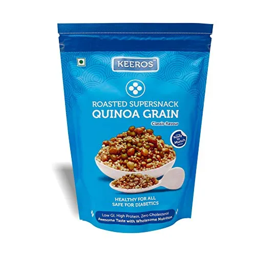 Keeros Quinoa Grain Roasted & Healthy Snacks for Weight Loss | Diabetic Friendly, Diet Namkeen & Snacks | Gluten Free, High Protein, Low Calorie, Tasty Lightly Spiced Mix of Quinoa & 4supergrains|250g