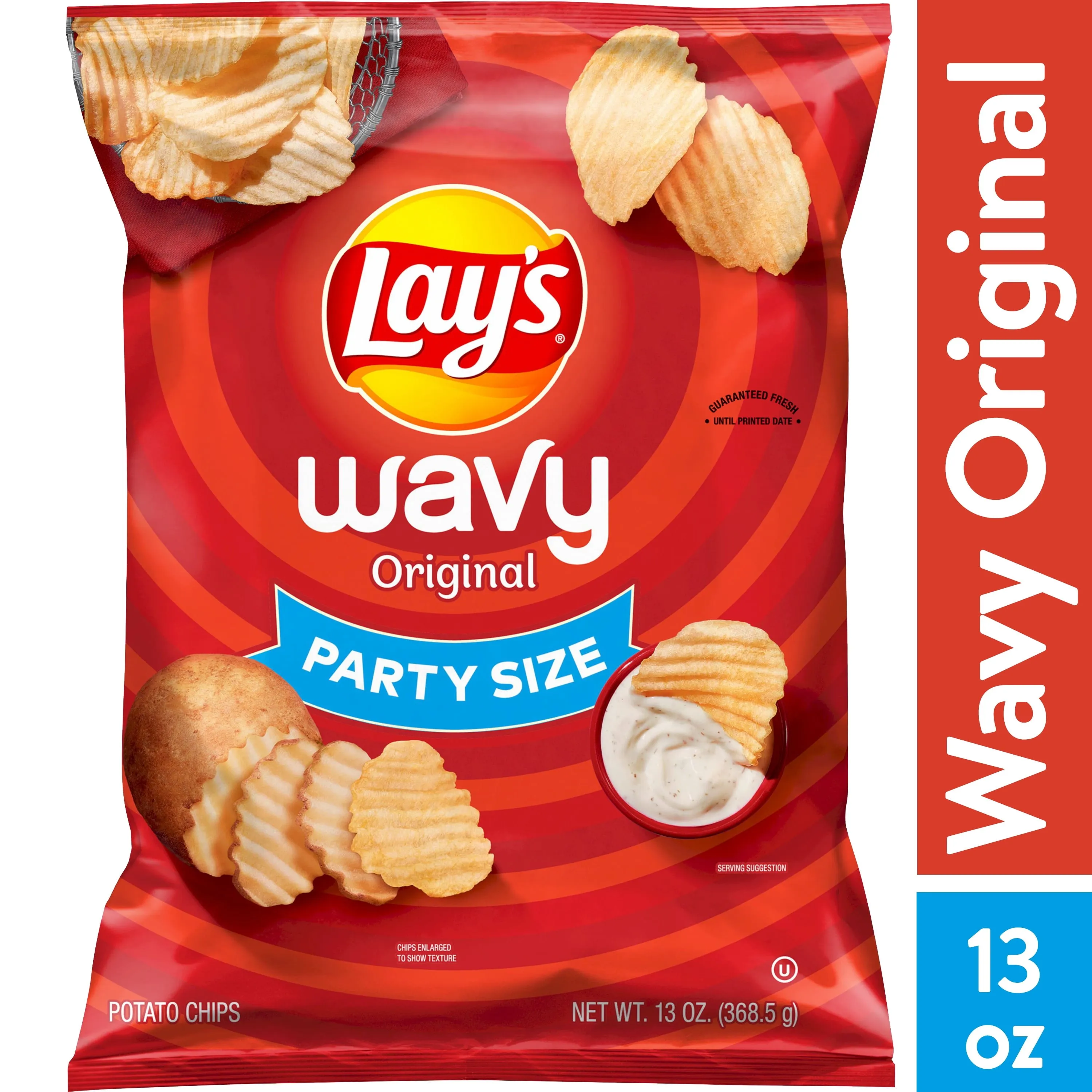 Lay's Wavy Original Potato Snack Chips,Party Size, 13 oz Bag