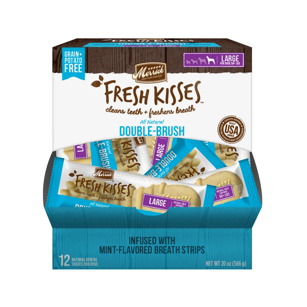 Merrick Fresh Kisses Grain Free Mint Breath Strips Large Dog Treat Box