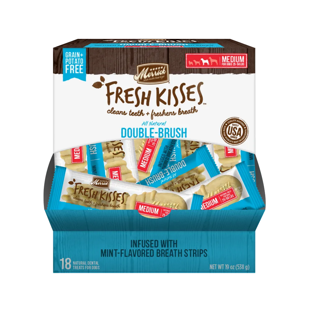 Merrick Fresh Kisses Grain Free Mint Breath Strips Medium Dog Treat Box