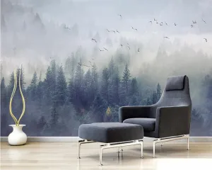 Misty Forest Landscape Wall Mural Big Format Printed Nordic Wallcovering Wallpaper For Modern Living Room Creative Home Office Wall Decor