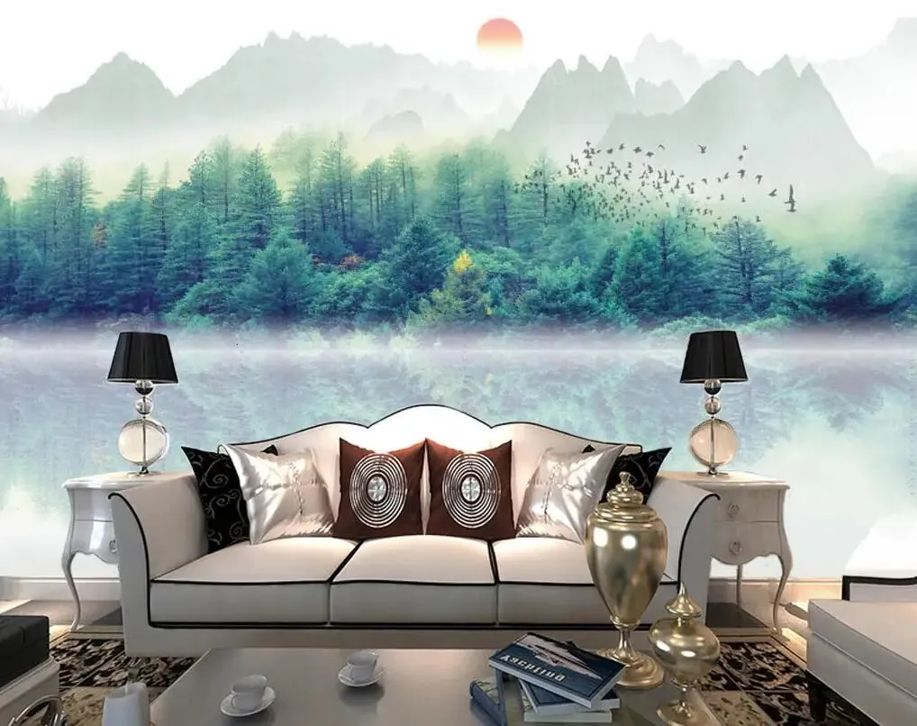 Misty Forest Landscape Wall Mural Big Format Printed Nordic Wallcovering Wallpaper For Modern Living Room Creative Home Office Wall Decor